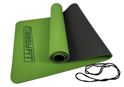 Килимок для йоги та фітнесу EasyFit TPE+TC 6мм двошаровий зелений-чорний 1123 фото