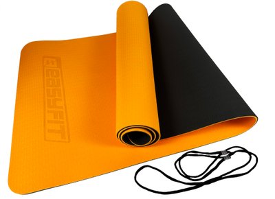 Килимок для йоги та фітнесу EasyFit TPE+TC 6мм двошаровий помаранчевий-чорний 1127 фото