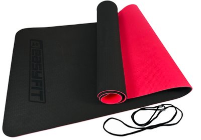 Килимок для йоги та фітнесу EasyFit TPE+TC 6мм двошаровий чорний-червоний 1104 фото