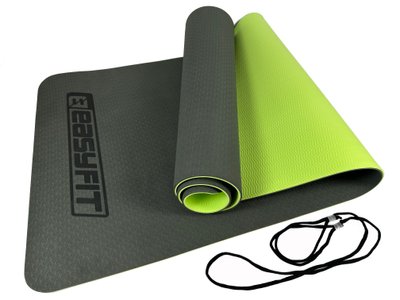 Килимок для йоги та фітнесу EasyFit TPE+TC 6мм двошаровий чорно-зелений 1103 фото