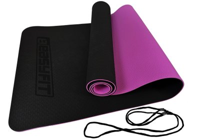 Килимок для йоги та фітнесу EasyFit TPE+TC 6мм двошаровий чорний-фіолетовий 1105 фото