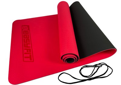 Килимок для йоги та фітнесу EasyFit TPE+TC 6мм двошаровий червоний-чорний 1129 фото