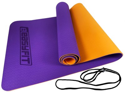 Килимок для йоги та фітнесу EasyFit TPE+TC 6мм двошаровий фіолетовий-помаранчевий 1132 фото