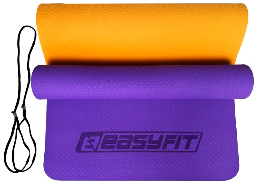 Килимок для йоги та фітнесу EasyFit TPE+TC 6мм двошаровий фіолетовий-помаранчевий 1132 фото