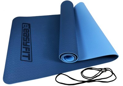 Килимок для йоги та фітнесу EasyFit TPE+TC 6мм двошаровий синій-блакитний 1106 фото