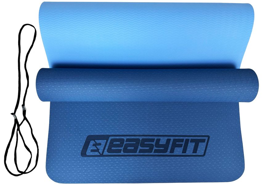 Килимок для йоги та фітнесу EasyFit TPE+TC 6мм двошаровий синій-блакитний 1106 фото