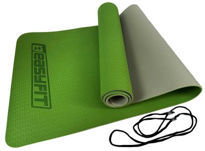 Килимок для йоги та фітнесу EasyFit TPE+TC 6мм двошаровий зелений-сірий 1124 фото